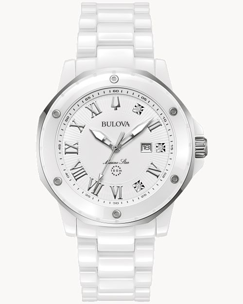 White Dial Ceramic Bracelet Marine Star 98P222 Bulova